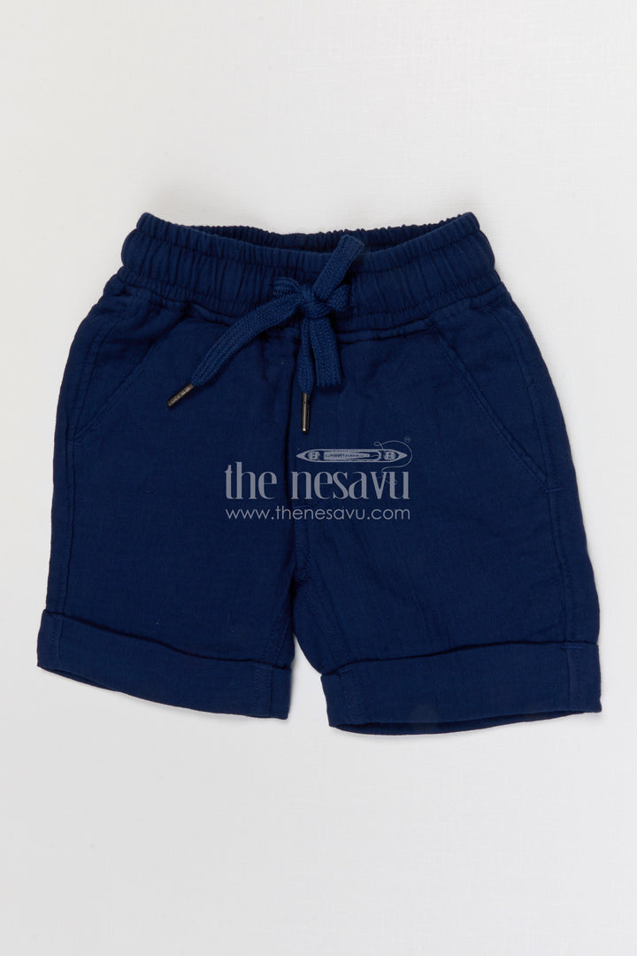 The Nesavu Boys Shorts Boys Muslin Cotton Shorts for Active Play and Everyday Comfort Nesavu 14 (6M) / Blue / Muslin Cotton BWS093F-14 Nesavu boys muslin cotton shorts for active play breathable kids drawstring summer shorts