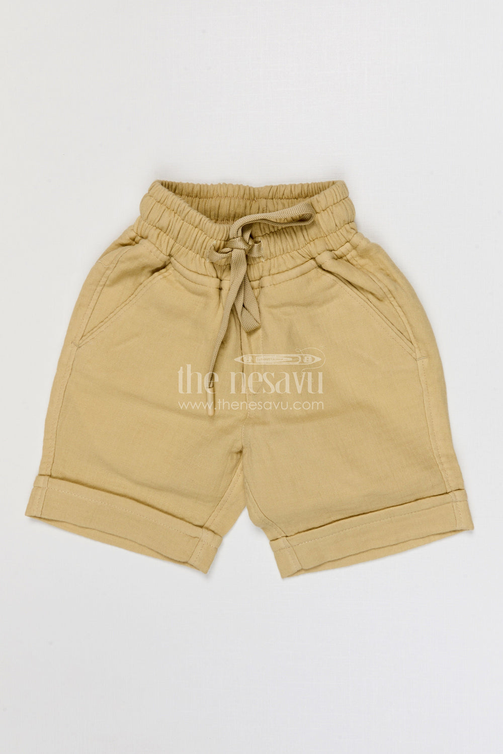 The Nesavu Boys Shorts Boys Muslin Cotton Shorts for Comfortable Summer Playtime Nesavu 14 (6M) / Cream / Muslin Cotton BWS093H-14 Nesavu boys muslin cotton shorts for summer play breathable kids drawstring casual shorts