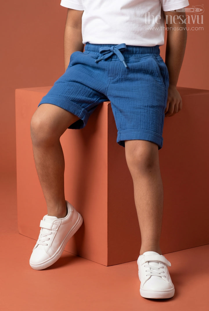 The Nesavu Boys Shorts Boys Muslin Cotton Shorts for Outdoor Play and Everyday Comfort Nesavu 14 (6M) / Blue / Muslin Cotton BWS093B-14 Nesavu boys muslin cotton shorts for outdoor play breathable kids drawstring summer shorts