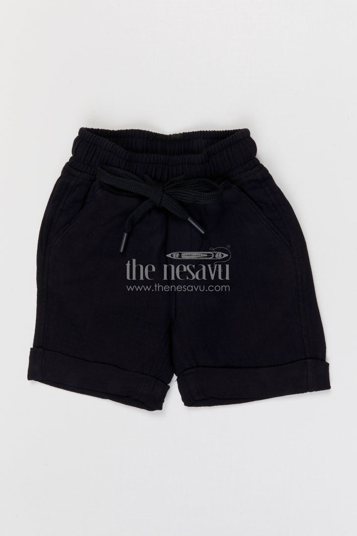 The Nesavu Boys Shorts Boys Muslin Cotton Shorts for Sports Activities and Summer Play Nesavu 14 (6M) / Black / Muslin Cotton BWS093A-14 Nesavu boys muslin cotton shorts for sports and summer play breathable kids drawstring shorts
