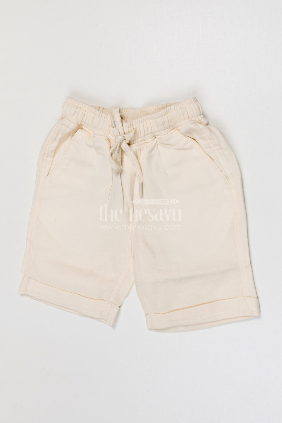 The Nesavu Boys Shorts Boys Muslin Cotton Shorts for Summer Outings and Daily Play Nesavu 14 (6M) / Beige / Muslin Cotton BWS093E-14 Nesavu boys muslin cotton shorts for summer outings breathable kids drawstring casual shorts