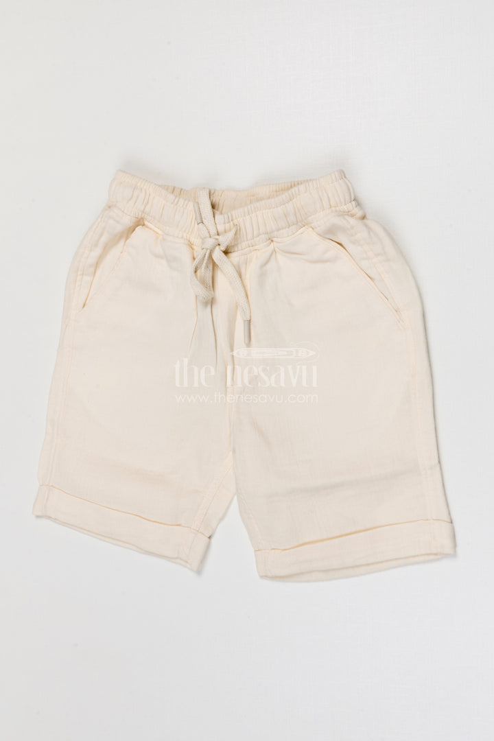 The Nesavu Boys Shorts Boys Muslin Cotton Shorts for Summer Outings and Daily Play Nesavu 14 (6M) / Beige / Muslin Cotton BWS093E-14 Nesavu boys muslin cotton shorts for summer outings breathable kids drawstring casual shorts