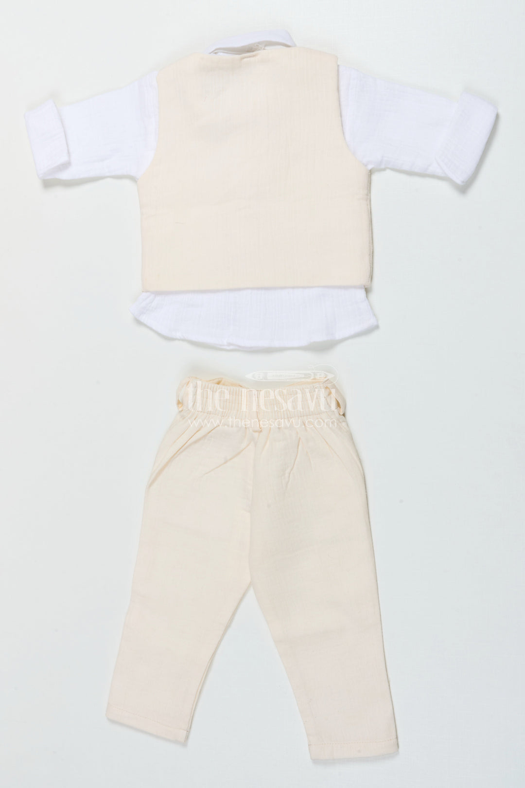 The Nesavu Boys Casual Set Boys Muslin Cotton Waistcoat Set for Weddings and Birthdays Nesavu Nesavu boys waistcoat set in muslin cotton with bow tie for festive weddings and birthdays