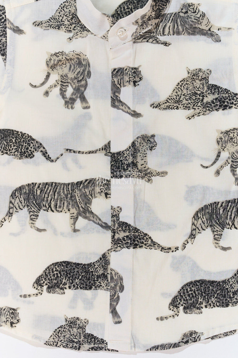 The Nesavu Boys Cotton Shirt Boys New Half Sleeve Shirts in Cotton Block Print with Monochrome Jungle Design Nesavu Nesavu Boys New Half Sleeve Shirts Cotton Block Print Black White Jungle Print