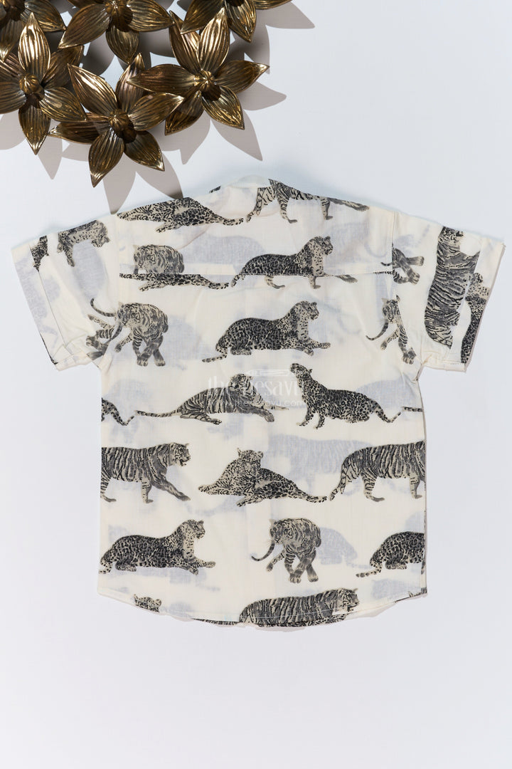 The Nesavu Boys Cotton Shirt Boys New Half Sleeve Shirts in Cotton Block Print with Monochrome Jungle Design Nesavu Nesavu Boys New Half Sleeve Shirts Cotton Block Print Black White Jungle Print
