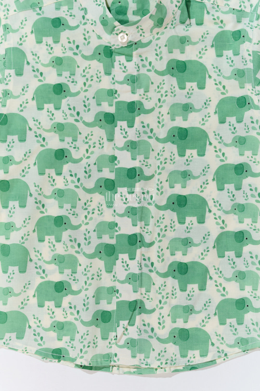 The Nesavu Boys Cotton Shirt Boys Olive Green Half Sleeve Shirt in Cotton Block Print with Adorable Elephant Design Nesavu Nesavu Boys Olive Green Half Sleeve Shirt Cotton Block Print Cute Elephant Print