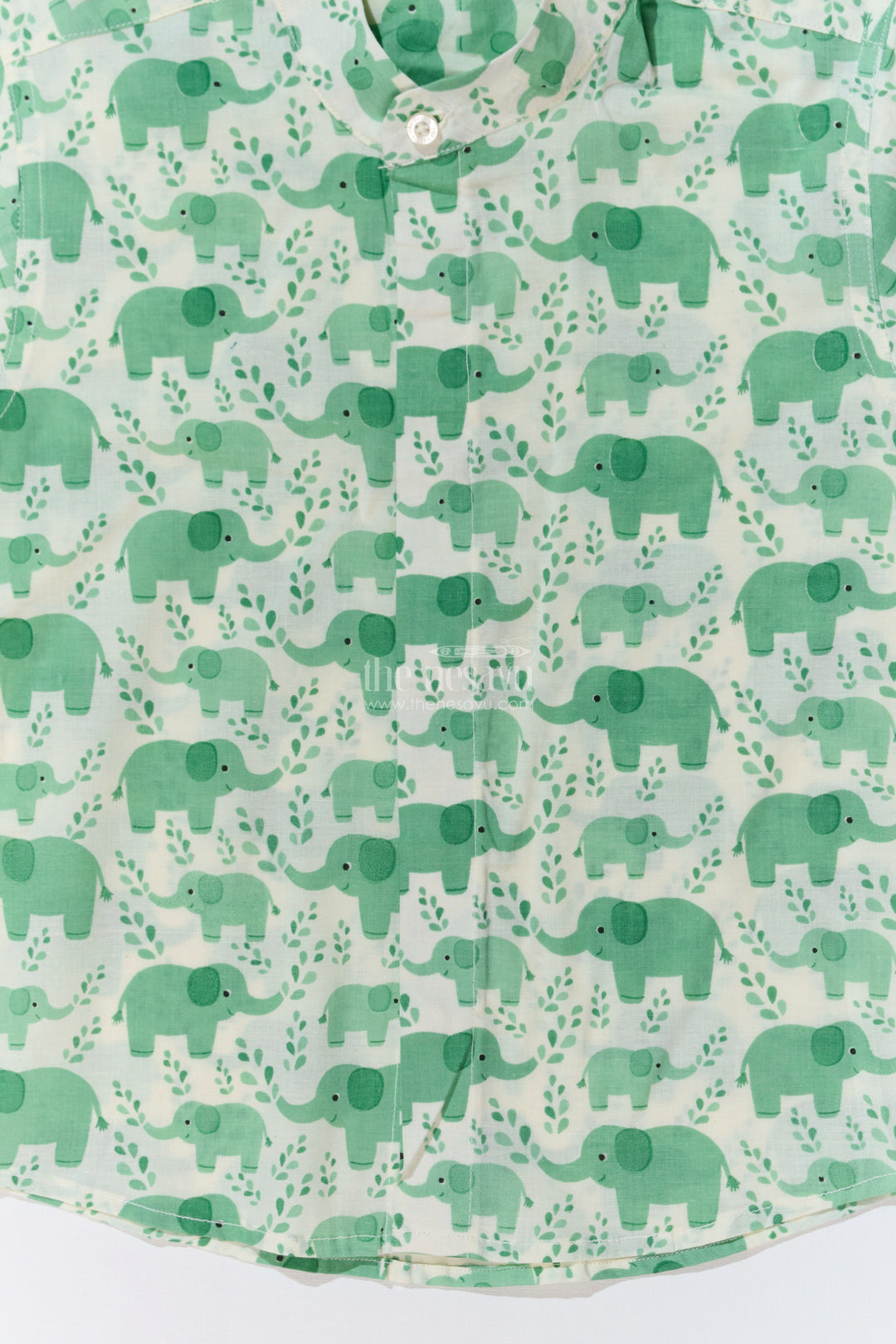 The Nesavu Boys Cotton Shirt Boys Olive Green Half Sleeve Shirt in Cotton Block Print with Adorable Elephant Design Nesavu Nesavu Boys Olive Green Half Sleeve Shirt Cotton Block Print Cute Elephant Print