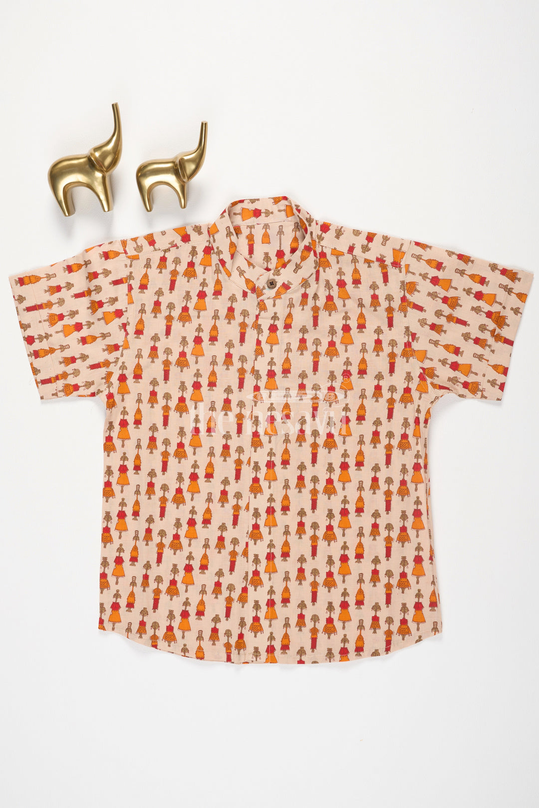The Nesavu Boys Cotton Shirt Boys Orange Cotton Shirt with Little Girl Print for Casual Outings and Festive Occasions Nesavu 16 (1Y) / Orange BS172B-16 Nesavu Boys Orange Cotton Shirt Colorful Little Girl Print Casual Festive Occasions