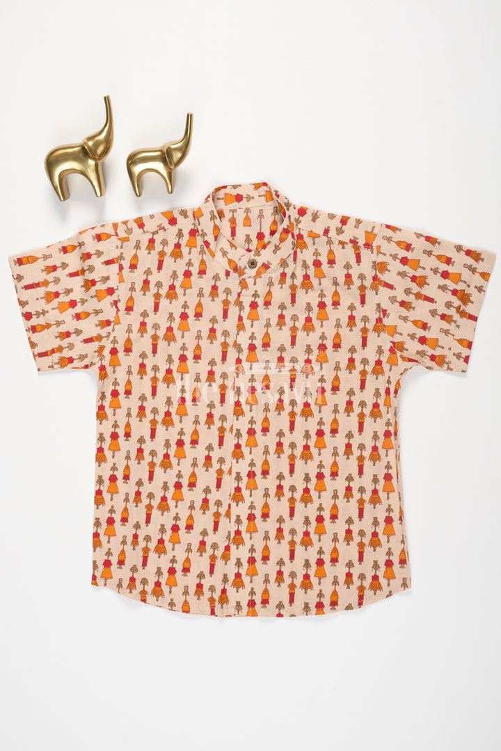 The Nesavu Boys Cotton Shirt Boys Orange Cotton Shirt with Little Girl Print for Casual Outings and Festive Occasions Nesavu 16 (1Y) / Orange BS172B-16 Nesavu Boys Orange Cotton Shirt Colorful Little Girl Print Casual Festive Occasions
