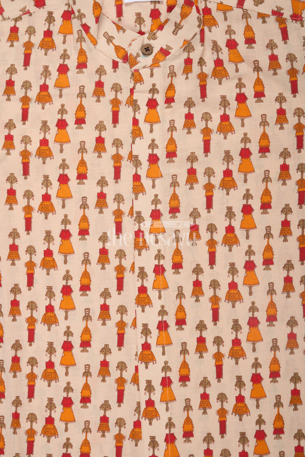 The Nesavu Boys Cotton Shirt Boys Orange Cotton Shirt with Little Girl Print for Casual Outings and Festive Occasions Nesavu Nesavu Boys Orange Cotton Shirt Colorful Little Girl Print Casual Festive Occasions