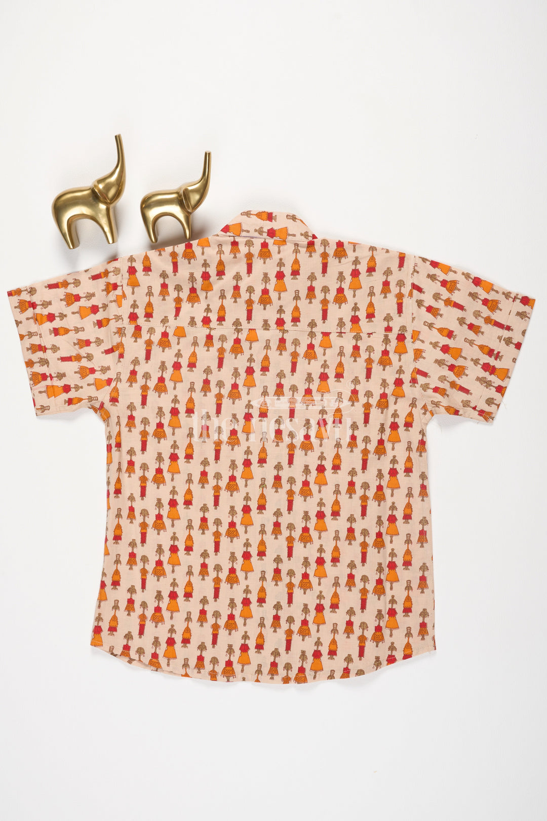 The Nesavu Boys Cotton Shirt Boys Orange Cotton Shirt with Little Girl Print for Casual Outings and Festive Occasions Nesavu Nesavu Boys Orange Cotton Shirt Colorful Little Girl Print Casual Festive Occasions