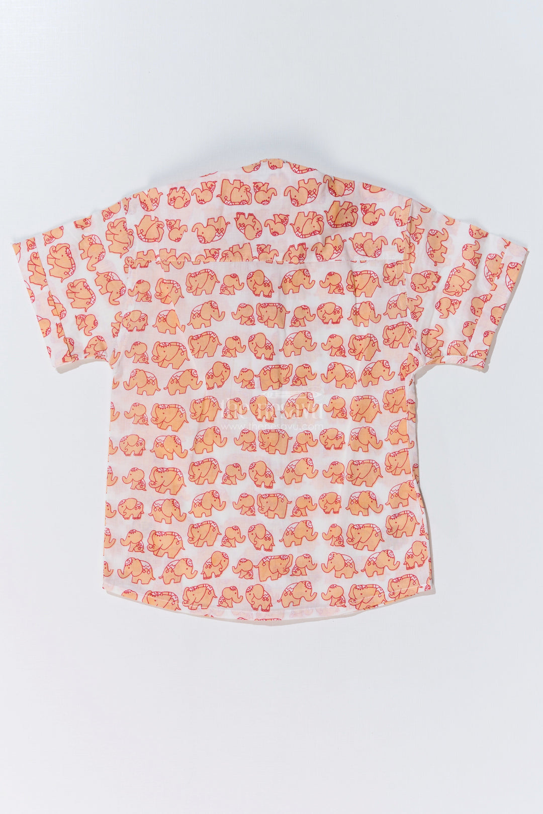 The Nesavu Boys Cotton Shirt Boys Orange Half Shirt in Cotton Block Print with Playful Elephant Motif Nesavu Nesavu Boys Orange Half Shirt Cotton Block Print Playful Elephant Print