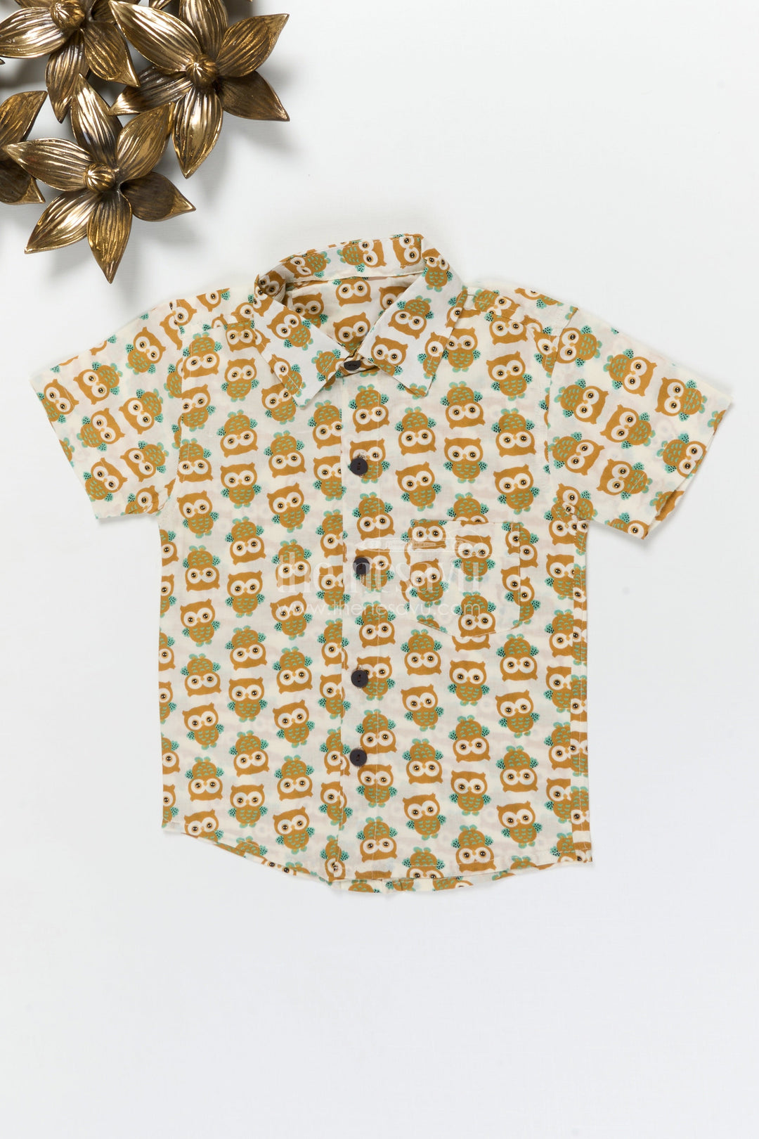 The Nesavu Boys Cotton Shirt Boys Owl Print Cotton Shirt for Casual Outings and Curious Minds Nesavu 20 (3Y) / Multicolor / Cotton BS394A-20 Nesavu boys cotton shirt with owl print for playful days, school wear and storytime fun