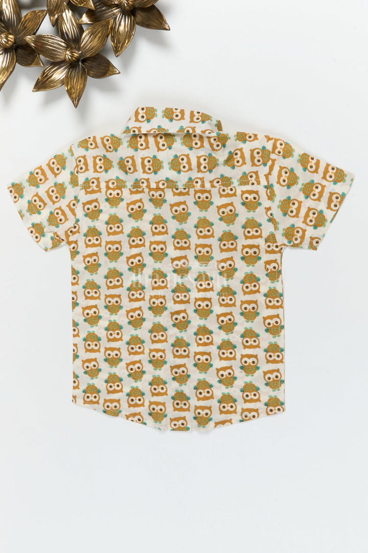 The Nesavu Boys Cotton Shirt Boys Owl Print Cotton Shirt for Casual Outings and Curious Minds Nesavu Nesavu boys cotton shirt with owl print for playful days, school wear and storytime fun