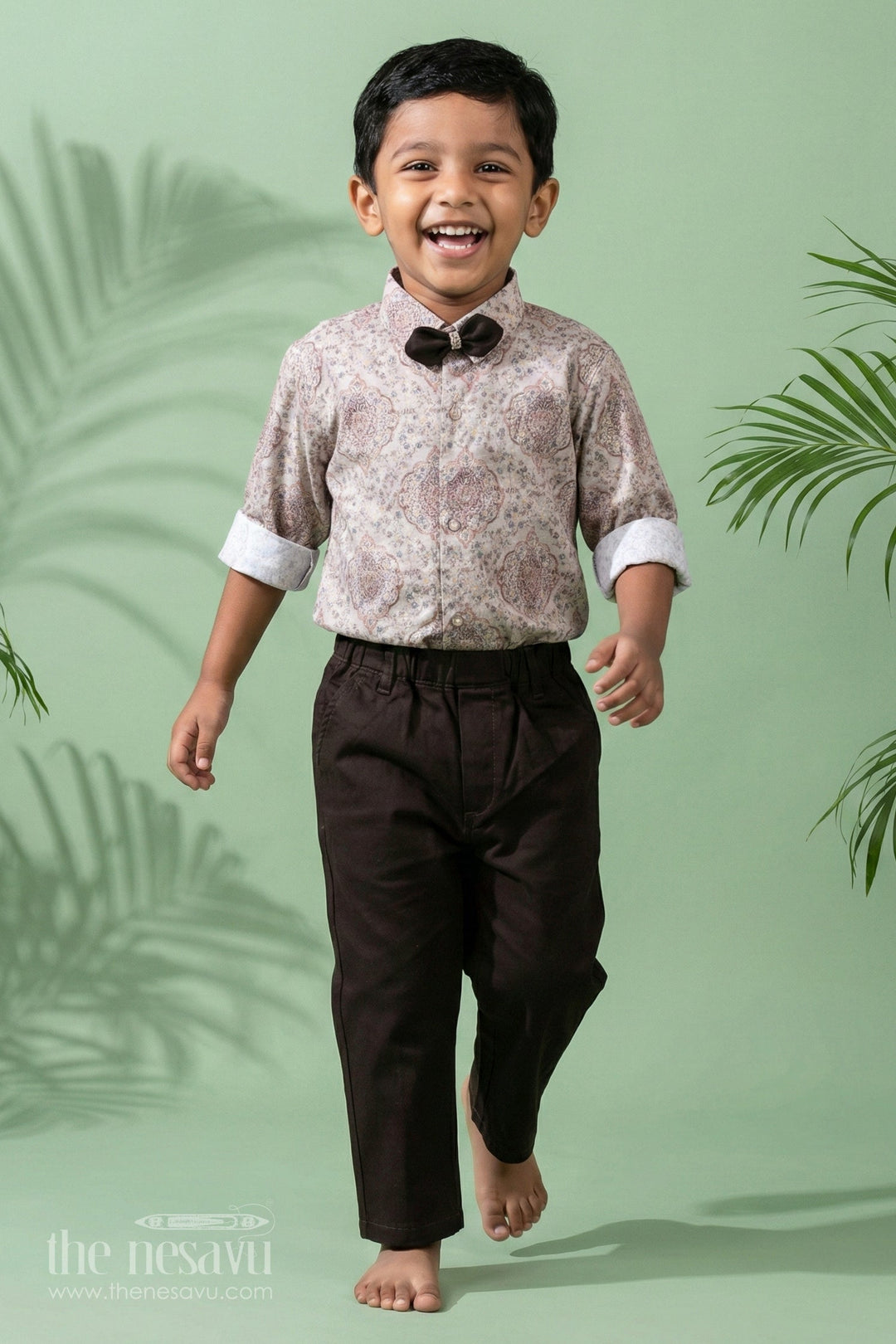 The Nesavu Boys Casual Set Boys Paisley Print Casual Shirt and Pant Setperfect Eid Festive Wear Nesavu 10 (NB) / Brown / Cotton BCS008A-10 Buy Boys Paisley Casual Shirt and Pant Set | The Nesavu