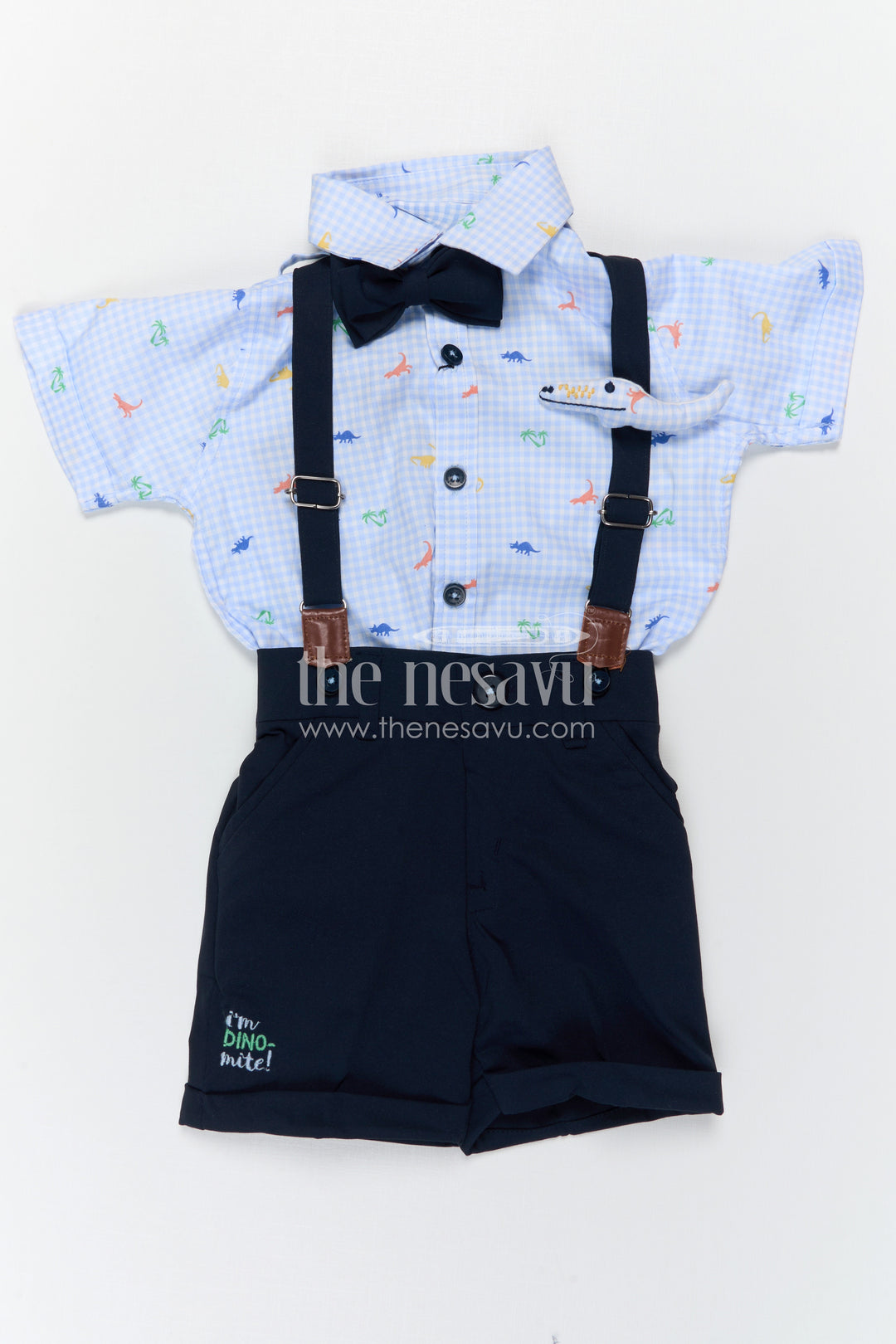 The Nesavu Boys Casual Set Boys Party Outfit with Suspenders for Birthdays and Photoshoots Nesavu Nesavu Boys Party Outfit With Suspenders And Bow Tie For Birthdays And Photoshoots In Soft Cotton Comfort