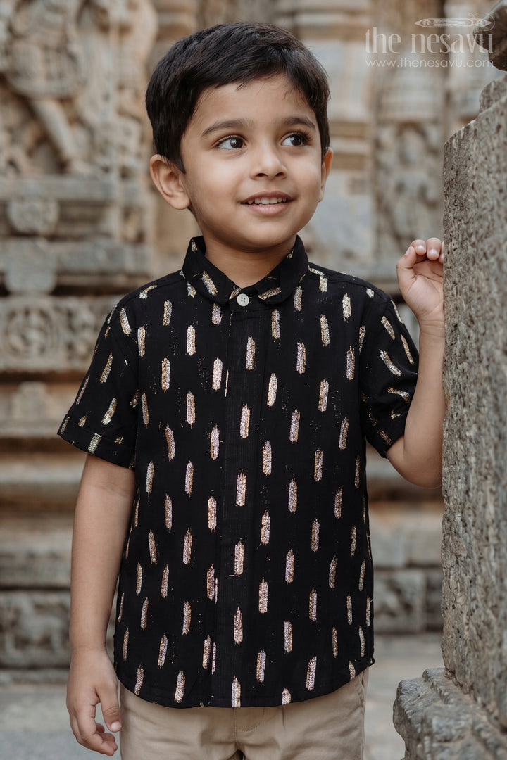 The Nesavu Boys Cotton Shirt Boys Party Shirt for Evening Functions Nesavu 16 (1Y) / Black / Lurex BS511A-16 Nesavu Boys Party Shirt For Evening Functions With Lurex Zari Cotton And Festive Woven Shine BS511A-16