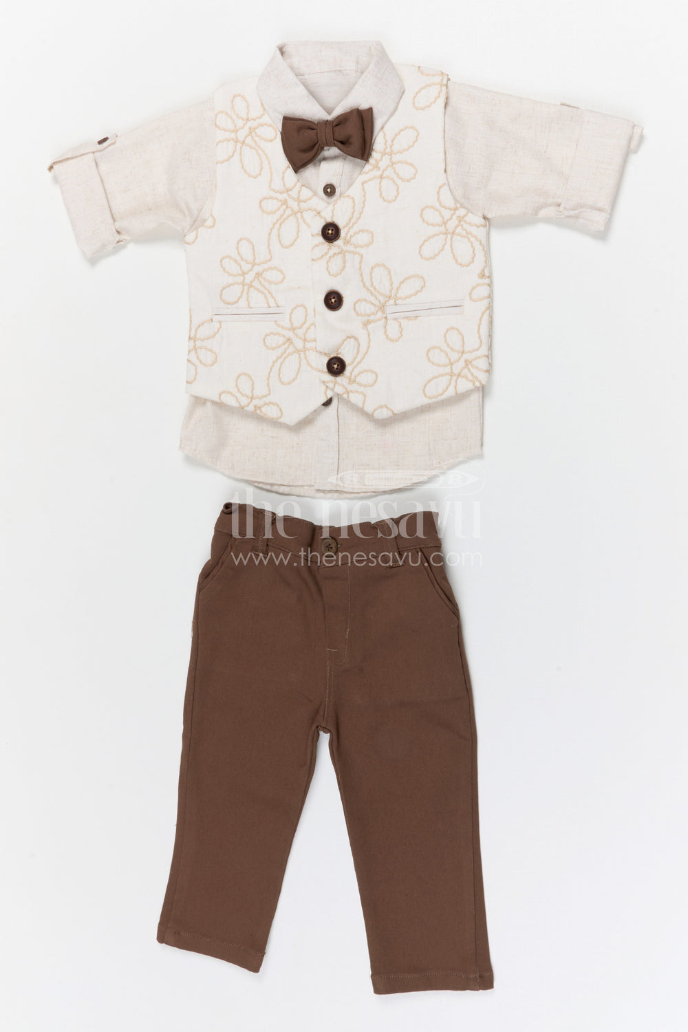 The Nesavu Boys Jacket Sets Boys Party Wear Jacket Set for Birthdays and Family Celebrations Nesavu 16 (1Y) / Half white / Cotton BCS566A-16 Nesavu boys cotton embroidered jacket set for birthday parties festive celebrations and family occasions