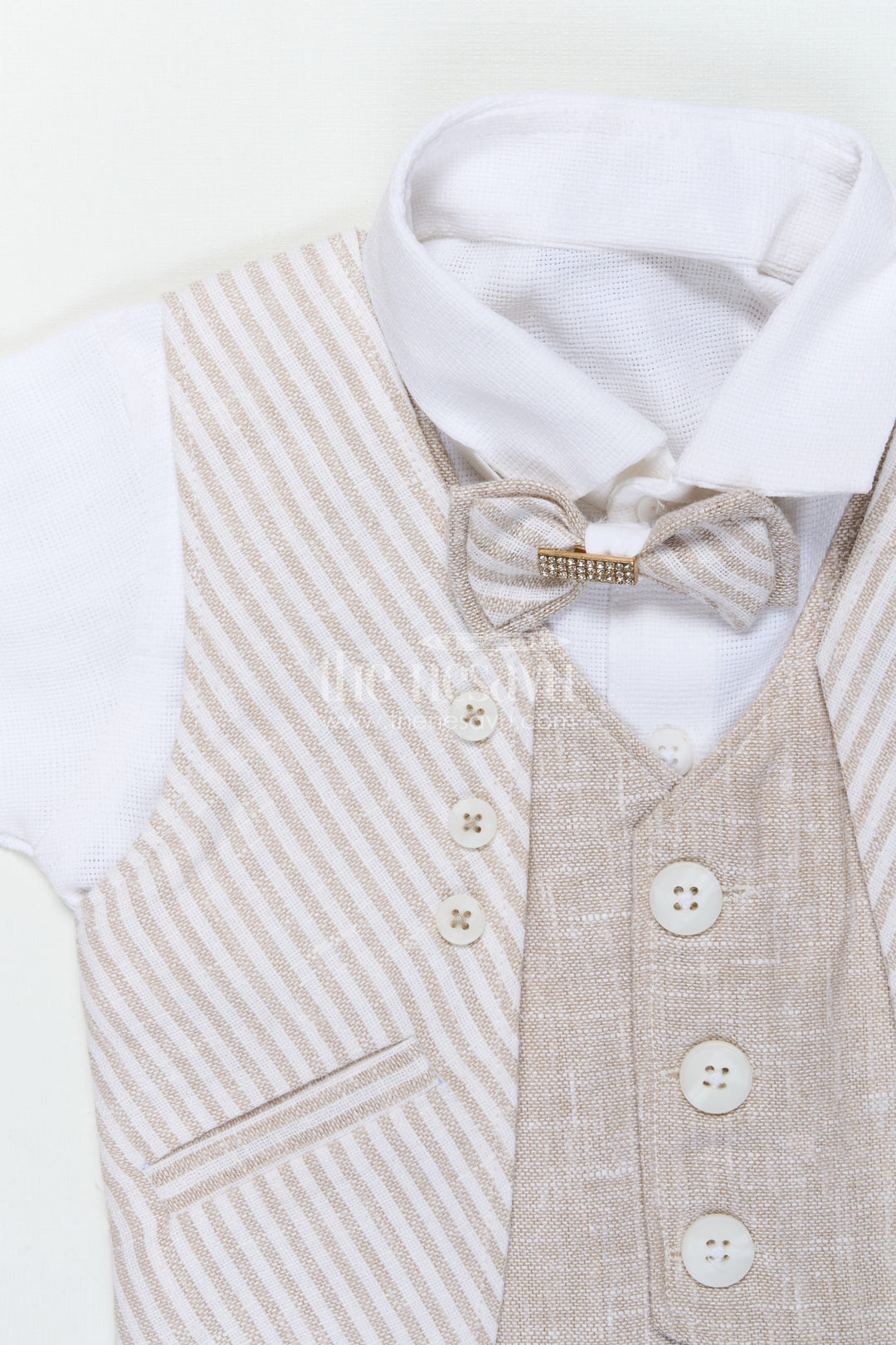 The Nesavu Boys Casual Set Boys Partywear Set with Striped Waistcoat and Bow Tie Nesavu Nesavu boys cotton partywear waistcoat set with stripes and bow tie for celebrations