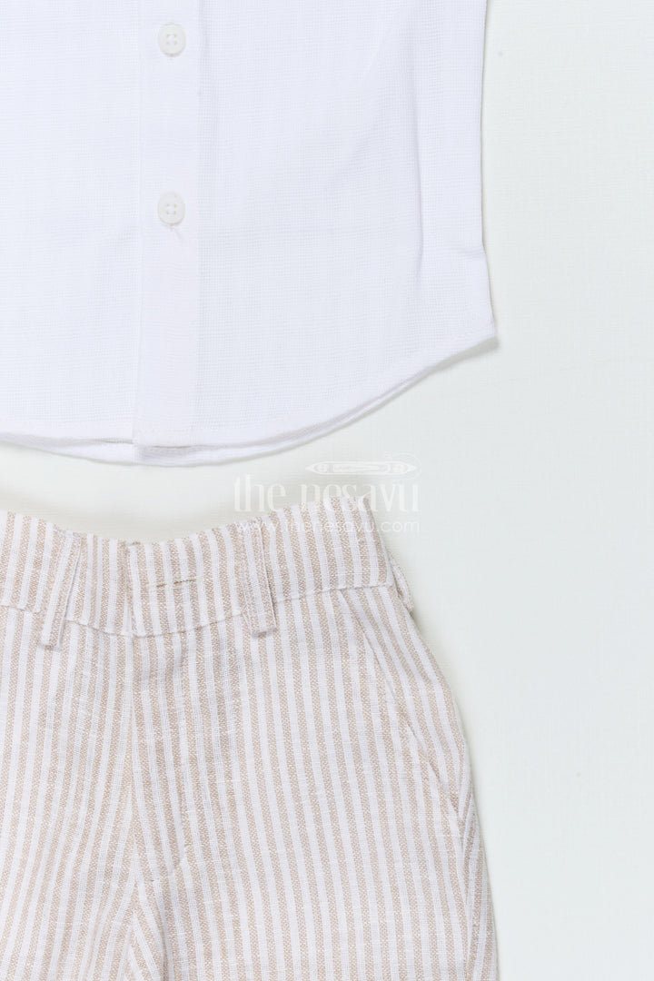 The Nesavu Boys Casual Set Boys Partywear Set with Striped Waistcoat and Bow Tie Nesavu Nesavu boys cotton partywear waistcoat set with stripes and bow tie for celebrations