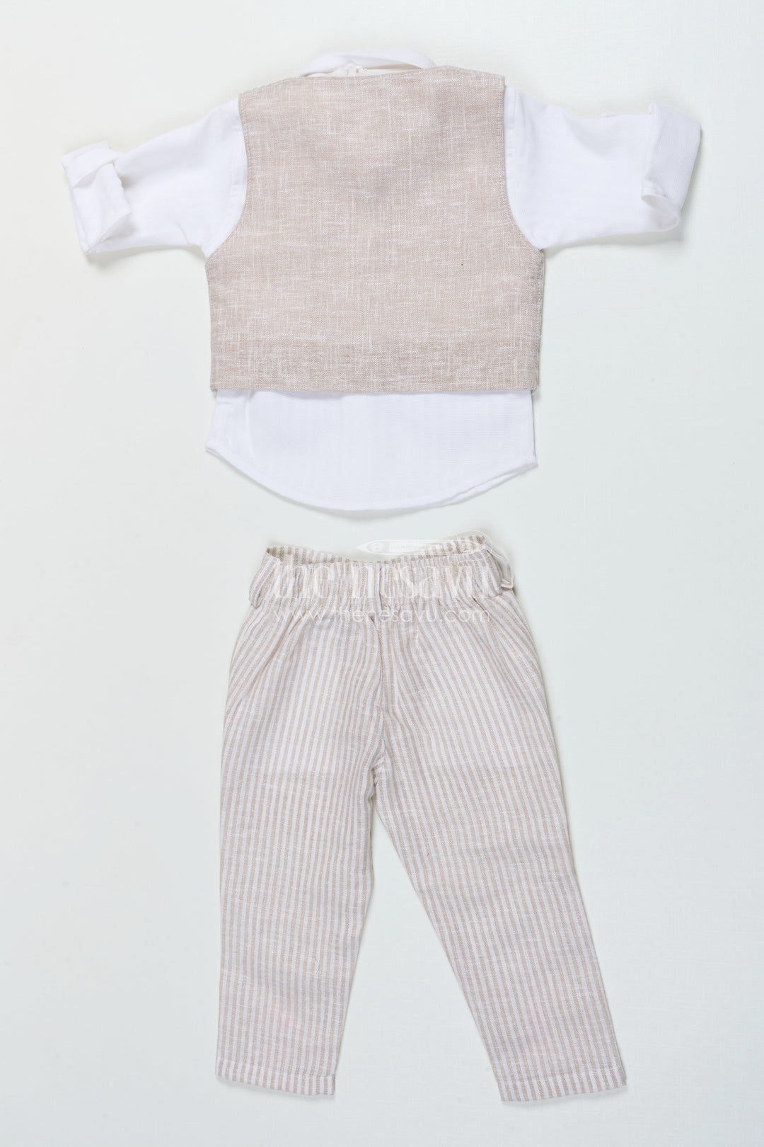 The Nesavu Boys Casual Set Boys Partywear Set with Striped Waistcoat and Bow Tie Nesavu Nesavu boys cotton partywear waistcoat set with stripes and bow tie for celebrations