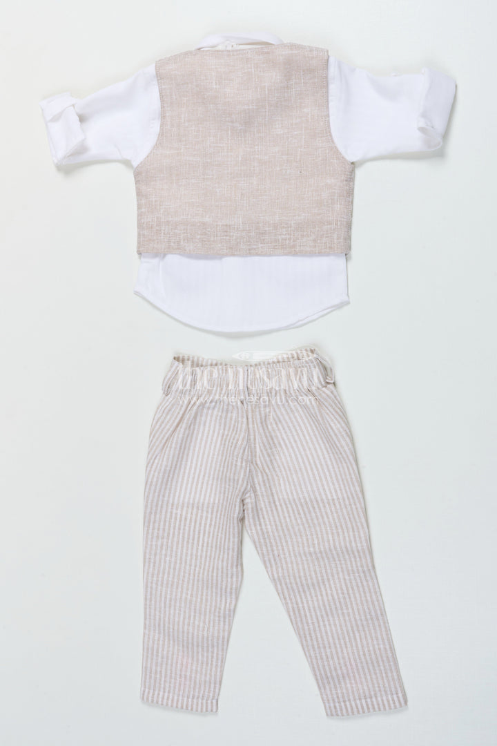 The Nesavu Boys Casual Set Boys Partywear Set with Striped Waistcoat and Bow Tie Nesavu Nesavu boys cotton partywear waistcoat set with stripes and bow tie for celebrations
