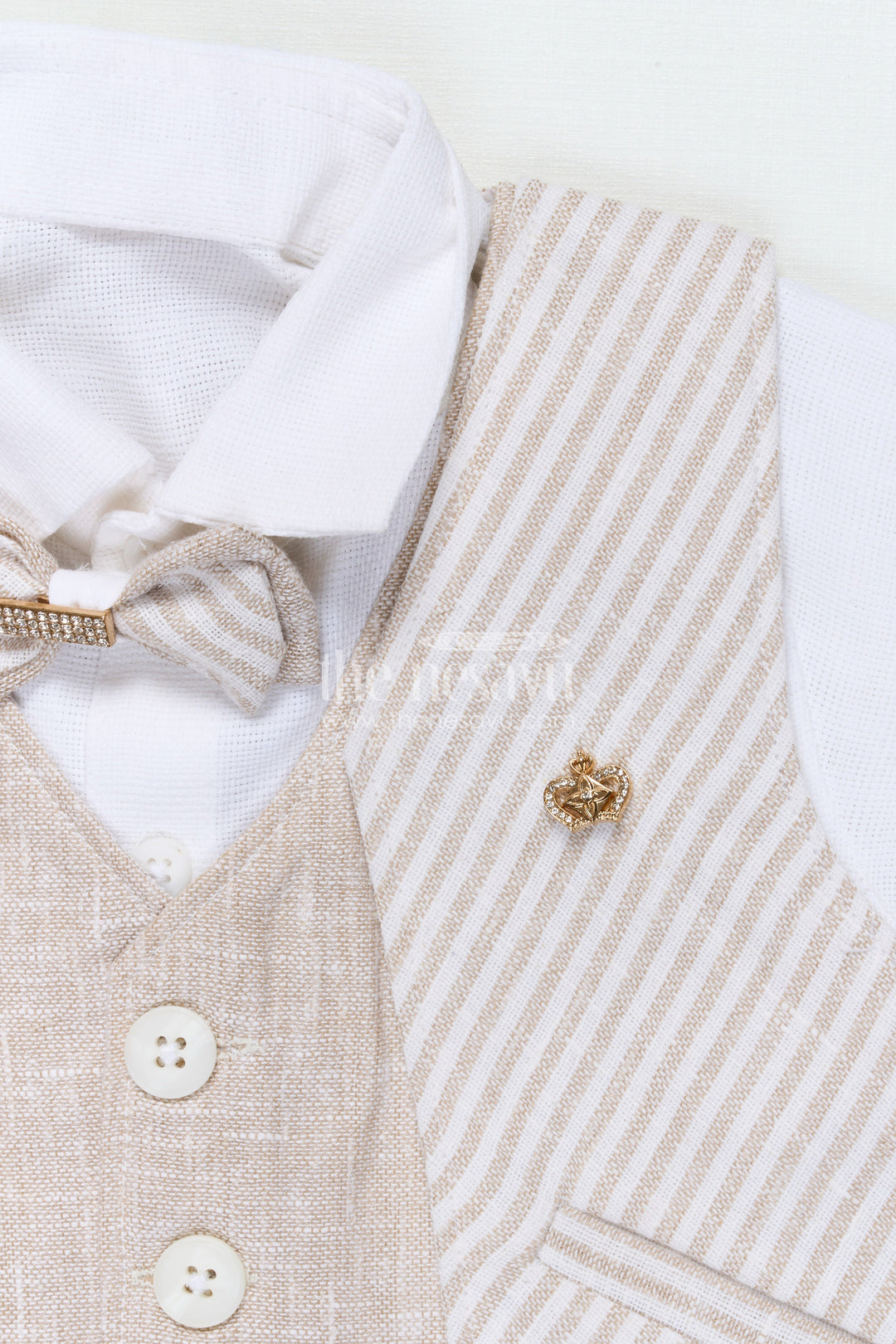 The Nesavu Boys Casual Set Boys Partywear Set with Striped Waistcoat and Bow Tie Nesavu Nesavu boys cotton partywear waistcoat set with stripes and bow tie for celebrations