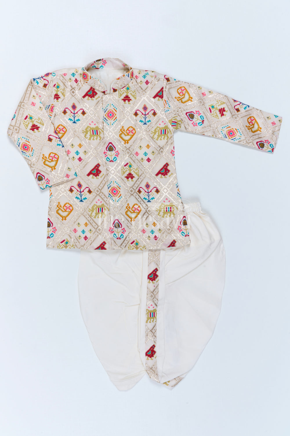 The Nesavu Boys Dothi Set Boys Patola Print Dothi Set for Festive Cultural Celebrations Nesavu 10 (NB) / Multicolor / Viscose Silk BES1022A-10 Nesavu Boys Patola Print Dothi Set For Festive Occasions And Traditional Family Celebrations