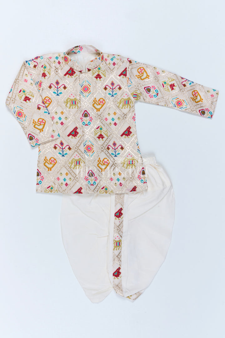The Nesavu Boys Dothi Set Boys Patola Print Dothi Set for Festive Cultural Celebrations Nesavu 10 (NB) / Multicolor / Viscose Silk BES1022A-10 Nesavu Boys Patola Print Dothi Set For Festive Occasions And Traditional Family Celebrations