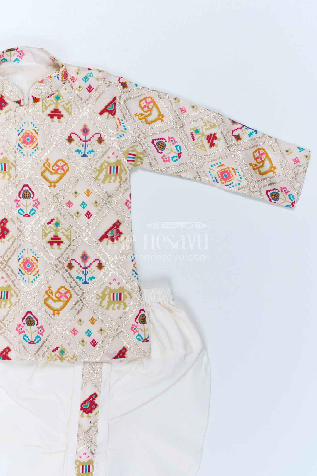The Nesavu Boys Dothi Set Boys Patola Print Dothi Set for Festive Cultural Celebrations Nesavu Nesavu Boys Patola Print Dothi Set For Festive Occasions And Traditional Family Celebrations