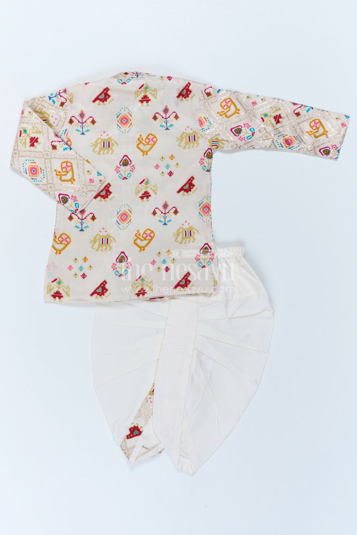 The Nesavu Boys Dothi Set Boys Patola Print Dothi Set for Festive Cultural Celebrations Nesavu Nesavu Boys Patola Print Dothi Set For Festive Occasions And Traditional Family Celebrations