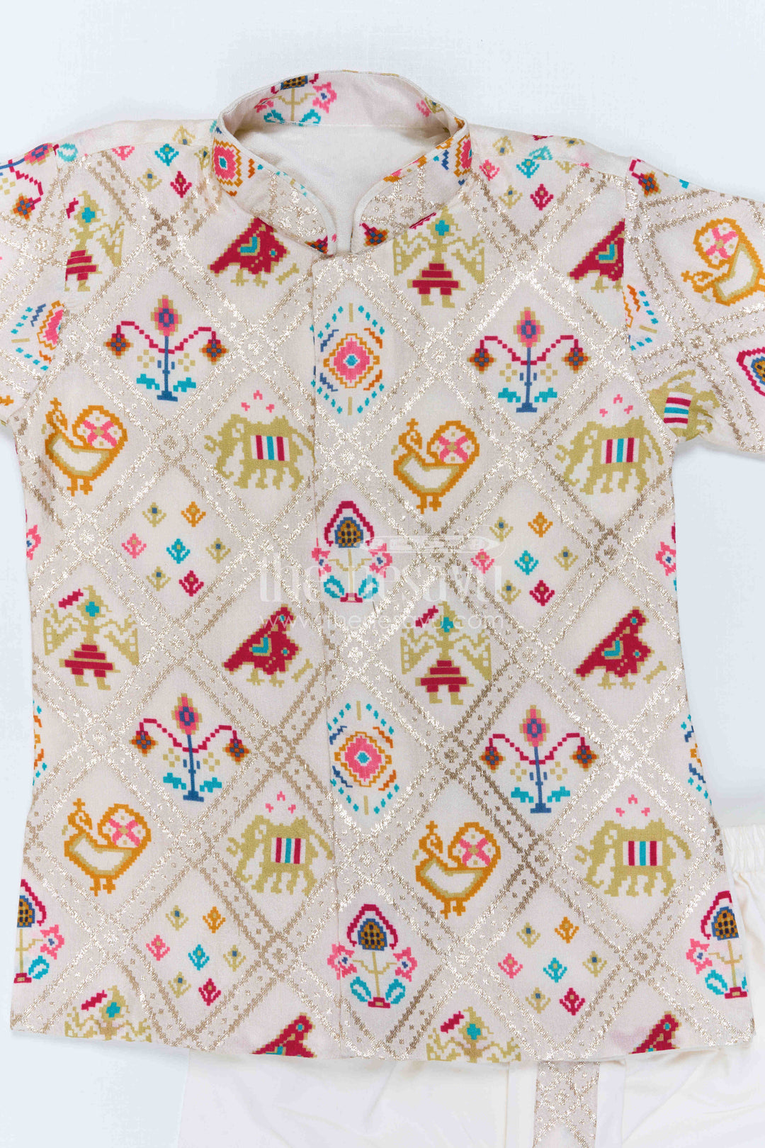 The Nesavu Boys Dothi Set Boys Patola Print Dothi Set for Festive Cultural Celebrations Nesavu Nesavu Boys Patola Print Dothi Set For Festive Occasions And Traditional Family Celebrations