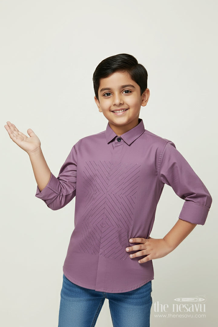 The Nesavu Boys Cotton Shirt Boys Peach Cotton Blend Shirt with Foil Print Stylish Festive Wear Nesavu 26 (6Y) / Peach BS349B-26 Boys peach shirt designer foil print festive cotton blend wear