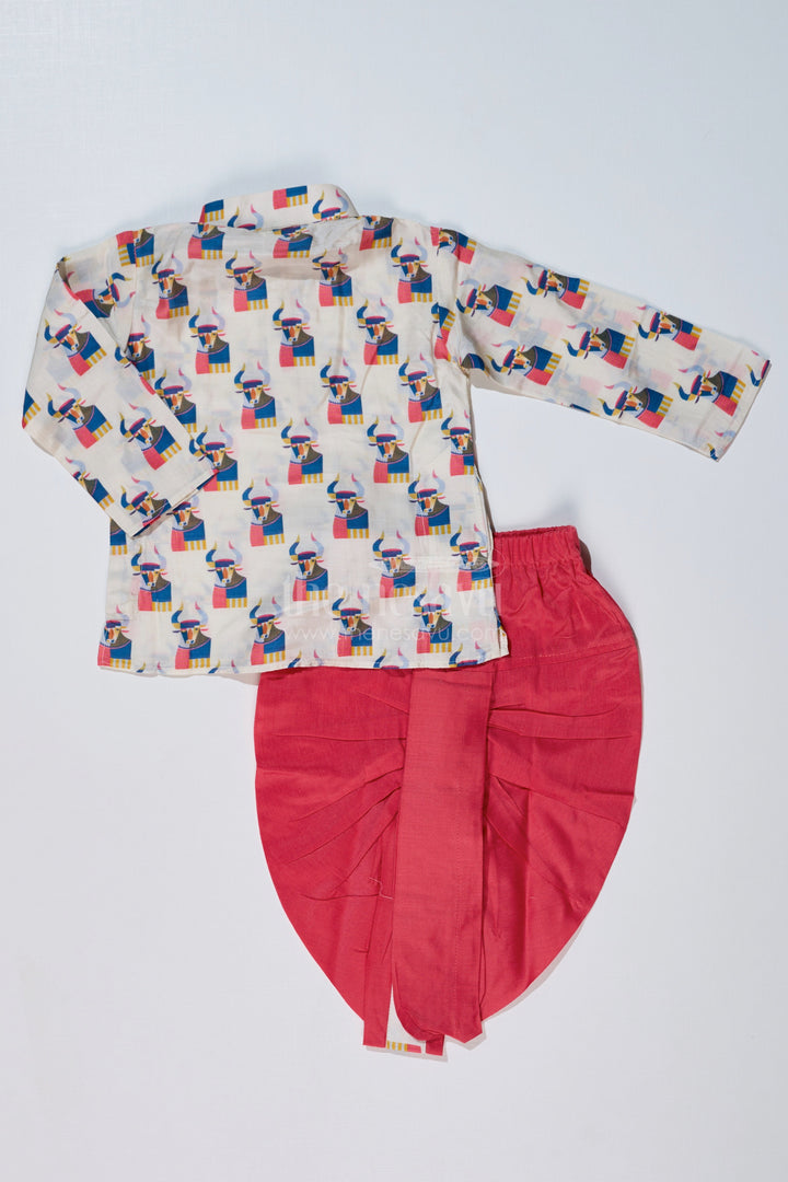 The Nesavu Boys Dothi Set Boys Pink and Cream Dhoti Kurta Set with Printed Design for Traditional Celebrations Nesavu Nesavu Boys Pink Cream Dhoti Kurta Set Printed Design Festive Celebrations