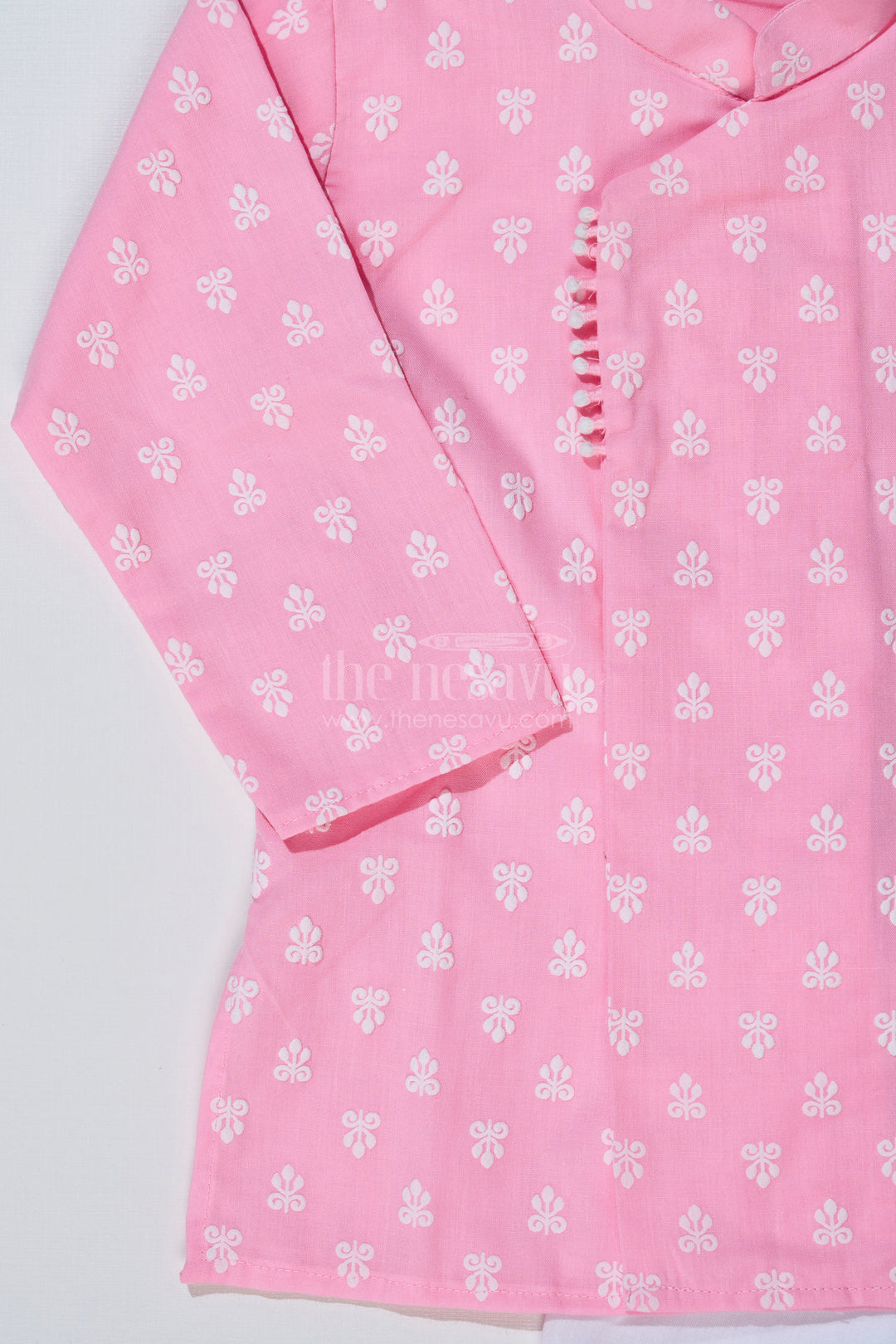 The Nesavu Boys Dothi Set Boys Pink Dhoti Kurta for Pooja with Chikankari Embroidery and White Dhoti Nesavu Nesavu Boys Pink Chikankari Embroidered Dhoti Kurta Festive Pooja Wear