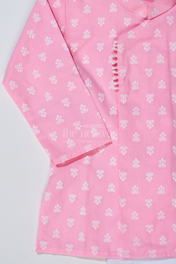 The Nesavu Boys Dothi Set Boys Pink Dhoti Kurta for Pooja with Chikankari Embroidery and White Dhoti Nesavu Nesavu Boys Pink Chikankari Embroidered Dhoti Kurta Festive Pooja Wear