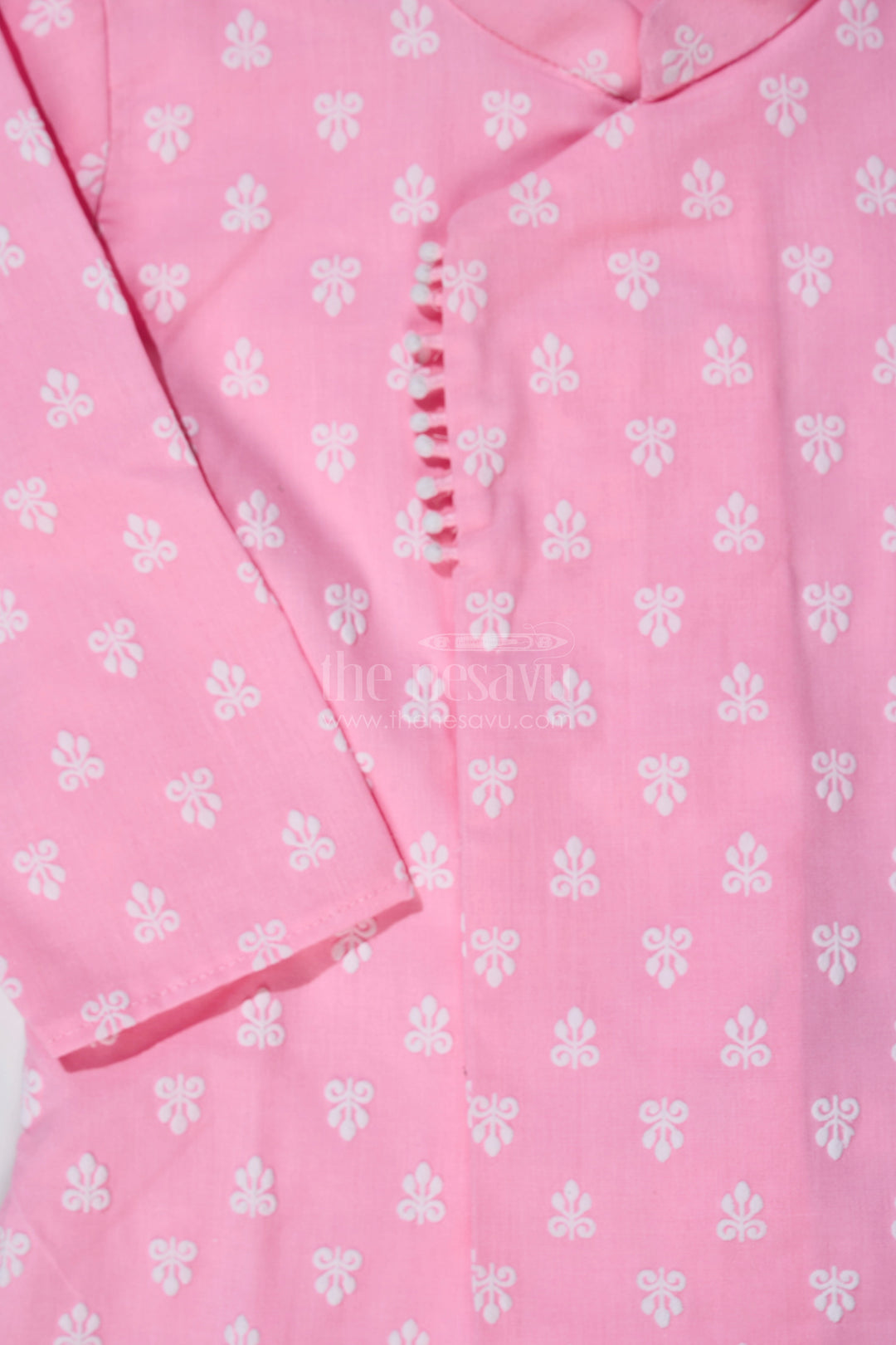The Nesavu Boys Dothi Set Boys Pink Dhoti Kurta for Pooja with Chikankari Embroidery and White Dhoti Nesavu Nesavu Boys Pink Chikankari Embroidered Dhoti Kurta Festive Pooja Wear