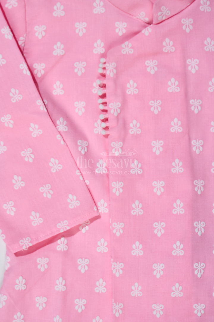 The Nesavu Boys Dothi Set Boys Pink Dhoti Kurta for Pooja with Chikankari Embroidery and White Dhoti Nesavu Nesavu Boys Pink Chikankari Embroidered Dhoti Kurta Festive Pooja Wear
