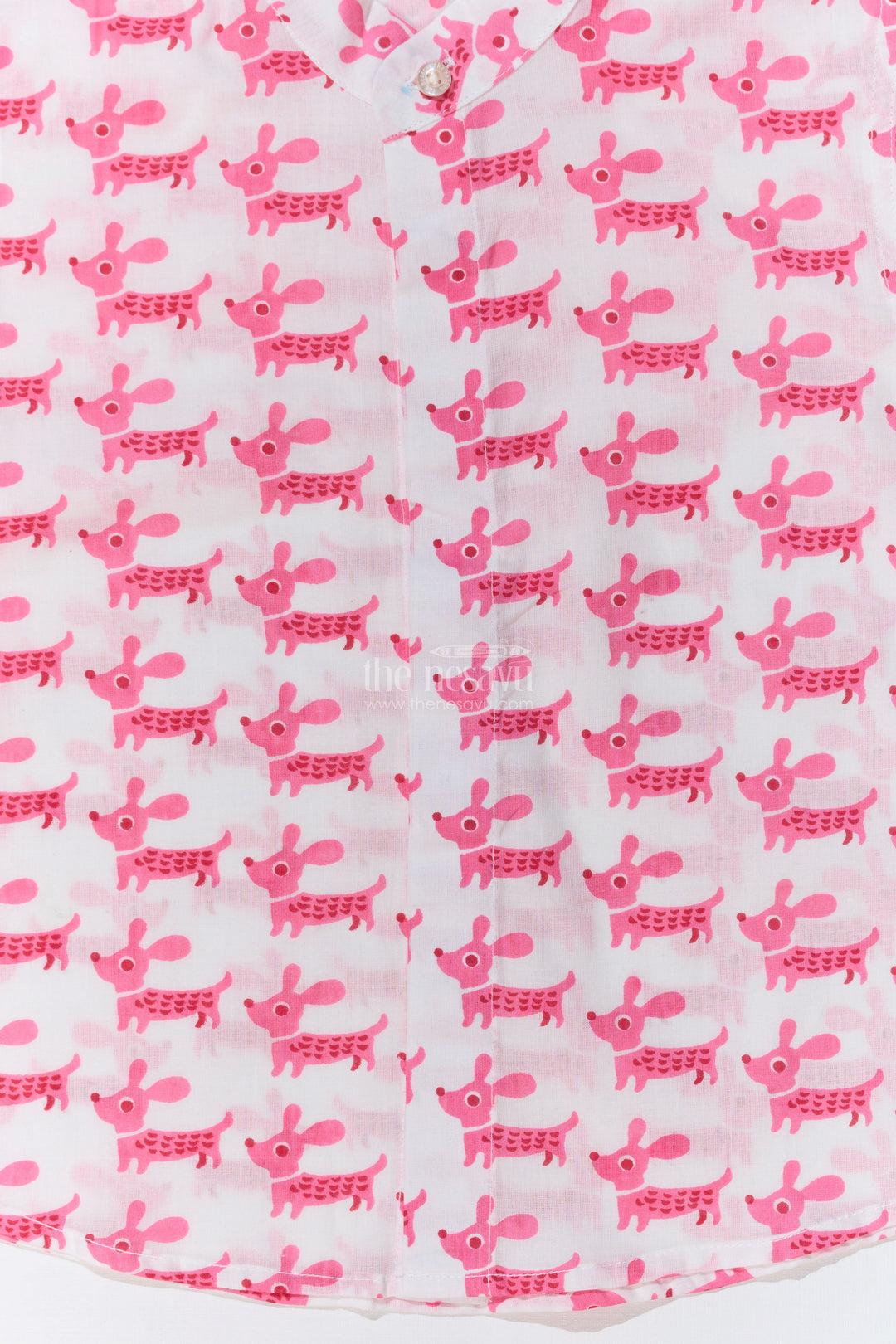 The Nesavu Boys Cotton Shirt Boys Pink Half Shirt in Cotton Block Print with Adorable Dog Design Nesavu Nesavu Boys Pink Half Shirt Cotton Block Print Cute Dog Pattern