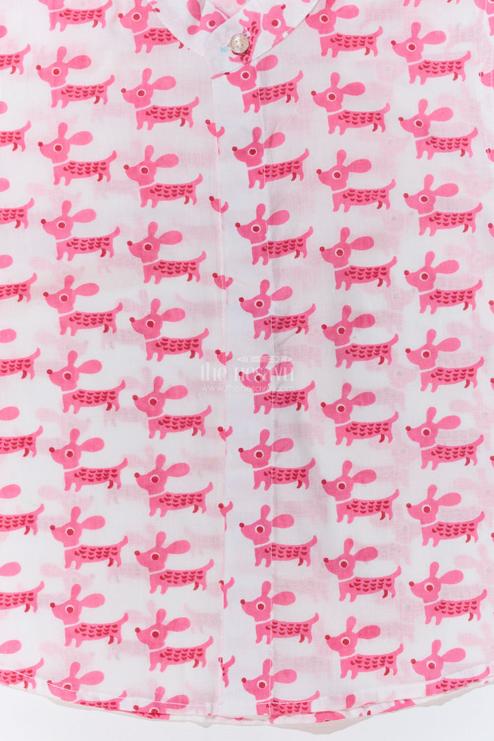 The Nesavu Boys Cotton Shirt Boys Pink Half Shirt in Cotton Block Print with Adorable Dog Design Nesavu Nesavu Boys Pink Half Shirt Cotton Block Print Cute Dog Pattern