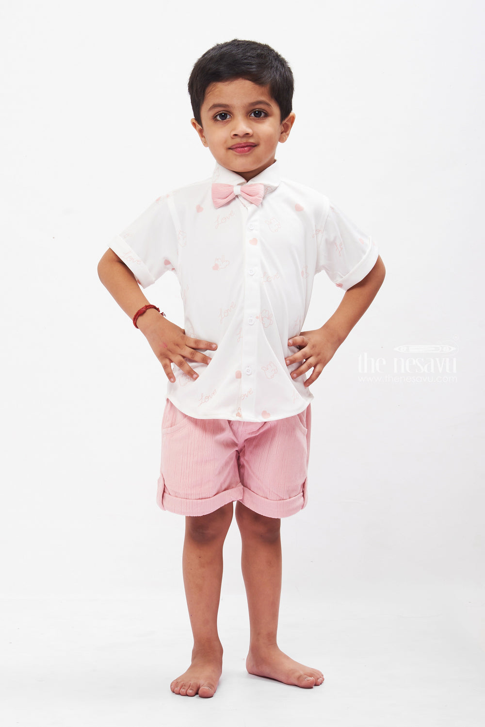 The Nesavu Boys Pink Shirt and Shorts Set with Tailored Overcoat - Toddler Elegance Nesavu Boys Pink Shirt Overcoat Set with Shorts | Stylish Toddler Attire | The Nesavu