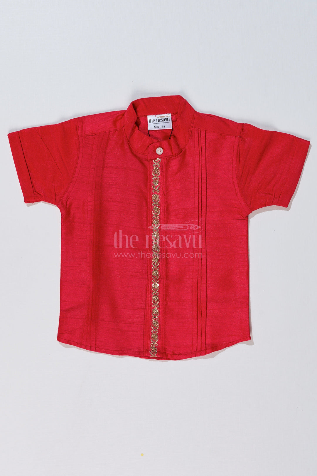 The Nesavu Boys Silk Shirt Boys Pink Shirt Half Sleeve with Silk Blend Fabric and Decorative Embroidery for Special Occasions Nesavu 16 (1Y) / Pink BS230B-16 Nesavu Boys Pink Half Sleeve Silk Shirt Decorative Embroidery Festive Wear