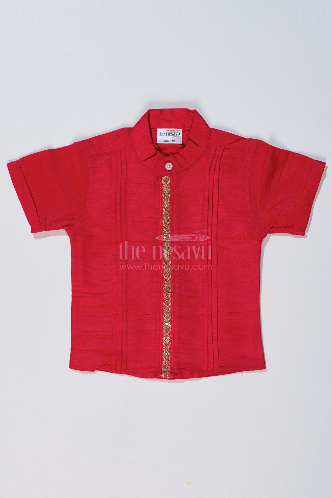 The Nesavu Boys Silk Shirt Boys Pink Shirt Silk with Embroidered Front Panel and Short Sleeves for Traditional Wear Nesavu 16 (1Y) / Pink BS230A-16 Nesavu Boys Pink Silk Shirt Embroidered Front Panel Short Sleeves Festive Wear