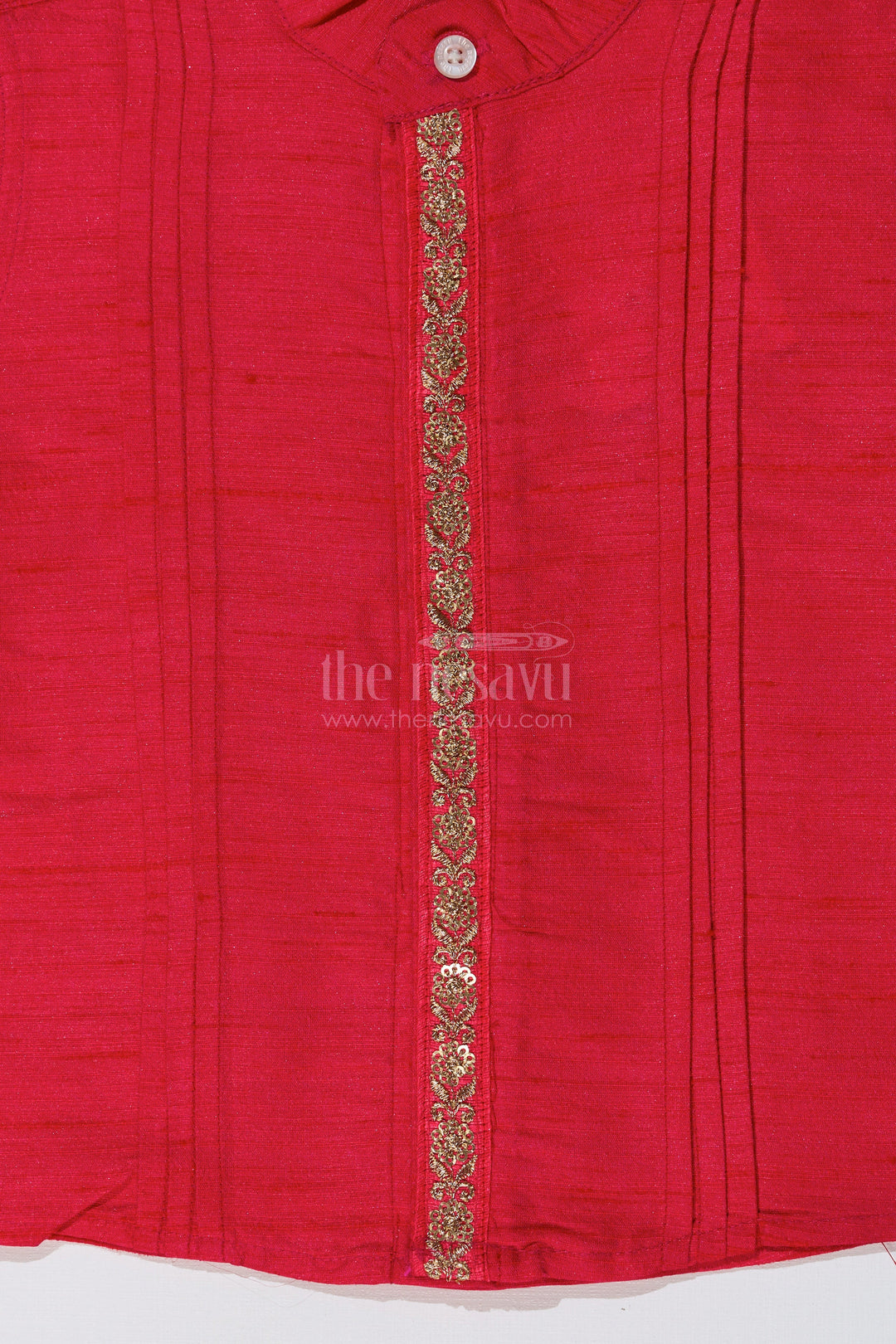 The Nesavu Boys Silk Shirt Boys Pink Shirt Silk with Embroidered Front Panel and Short Sleeves for Traditional Wear Nesavu Nesavu Boys Pink Silk Shirt Embroidered Front Panel Short Sleeves Festive Wear