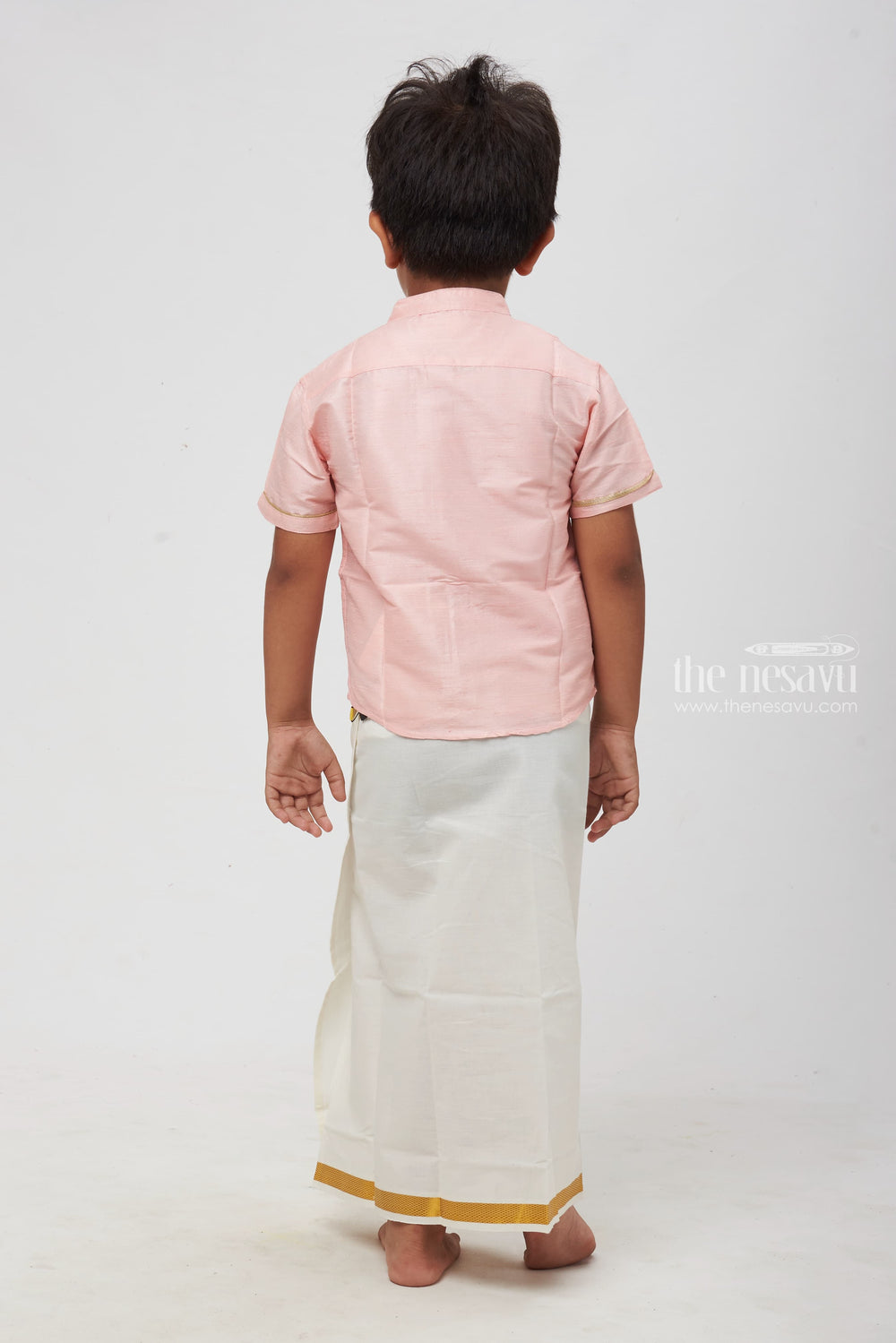 The Nesavu Boys Silk Shirt Boys Pink Silk Shirt with Ornate Embellishment Nesavu Nesavu Boys Pink Silk Shirt | Ornate Embellishment | Traditional Celebration Wear | The Nesavu