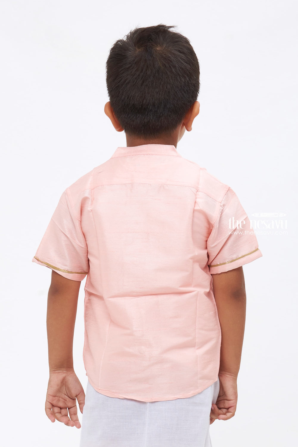 The Nesavu Boys Silk Shirt Boys Pink Silk Shirt with Ornate Embellishment Nesavu Nesavu Boys Pink Silk Shirt | Ornate Embellishment | Traditional Celebration Wear | The Nesavu