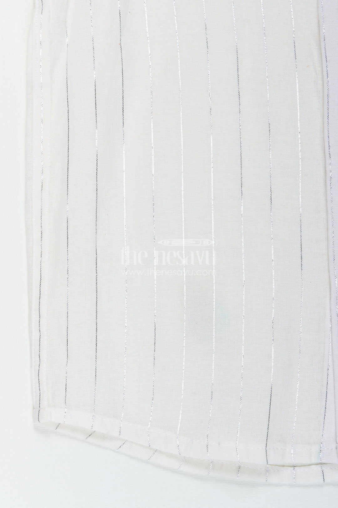The Nesavu Boys Cotton Shirt Boys Plain White Shirt with Vertical Thread Lines and Cute Bear Patch On Cotton Blend Fabric Nesavu Nesavu Boys Plain White Shirt Cotton Blend Thread Detailing Embellished Bear Patch