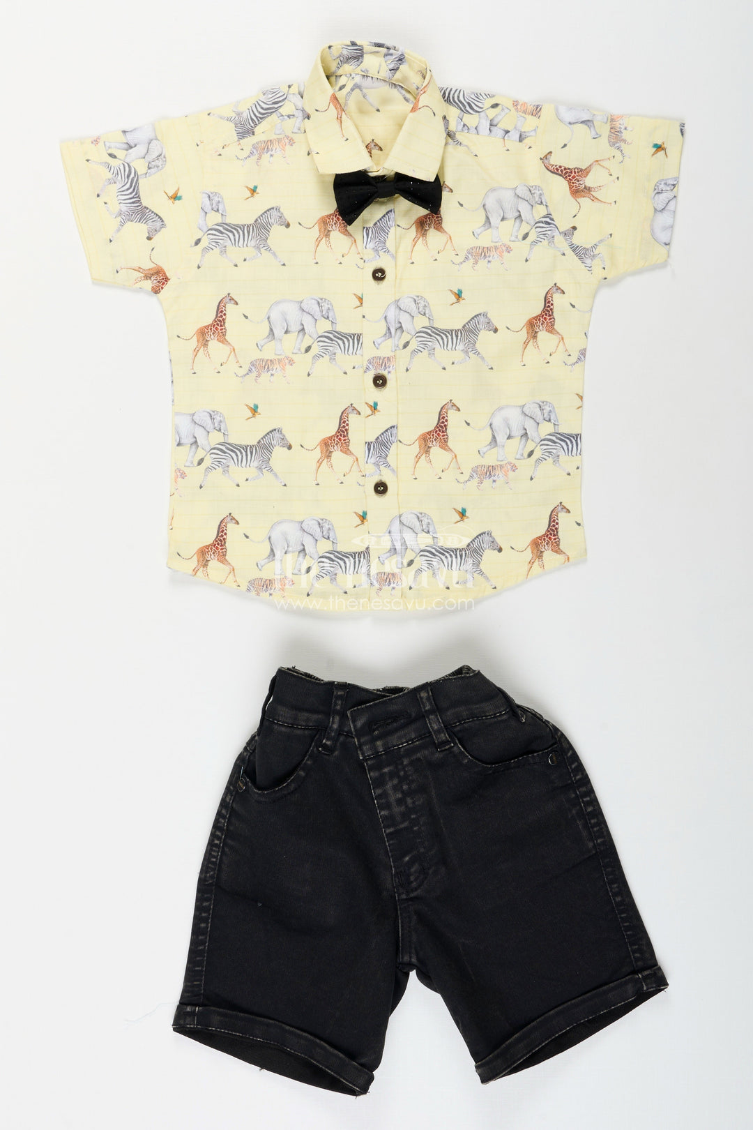 The Nesavu Boys Casual Set Boys Printed Casual Set for Birthday Parties and Summer Outings Nesavu Nesavu boys casual shirt shorts set animal print  perfect birthdays outings