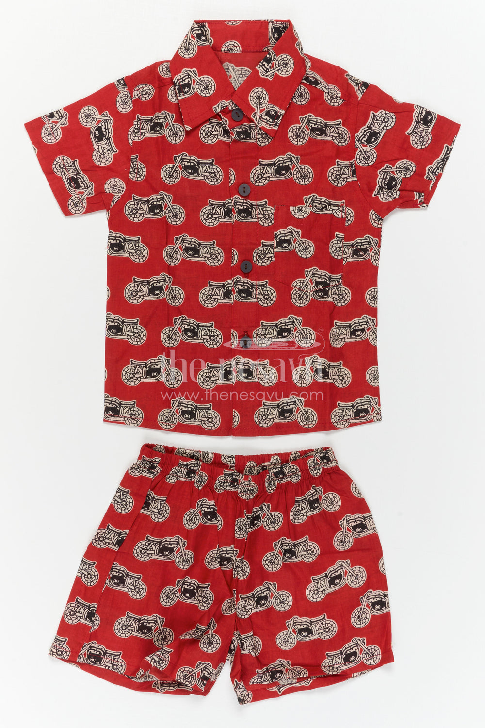 The Nesavu Boys Casual Set Boys Printed Co Ord Dress for Casual Outings and Everyday Wear Nesavu Nesavu Boys Cotton Co Ord Set For Casual Wear With Digital Print Shirt And Shorts Everyday Outfit