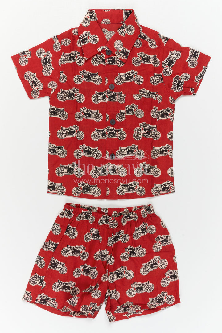 The Nesavu Boys Casual Set Boys Printed Co Ord Dress for Casual Outings and Everyday Wear Nesavu Nesavu Boys Cotton Co Ord Set For Casual Wear With Digital Print Shirt And Shorts Everyday Outfit